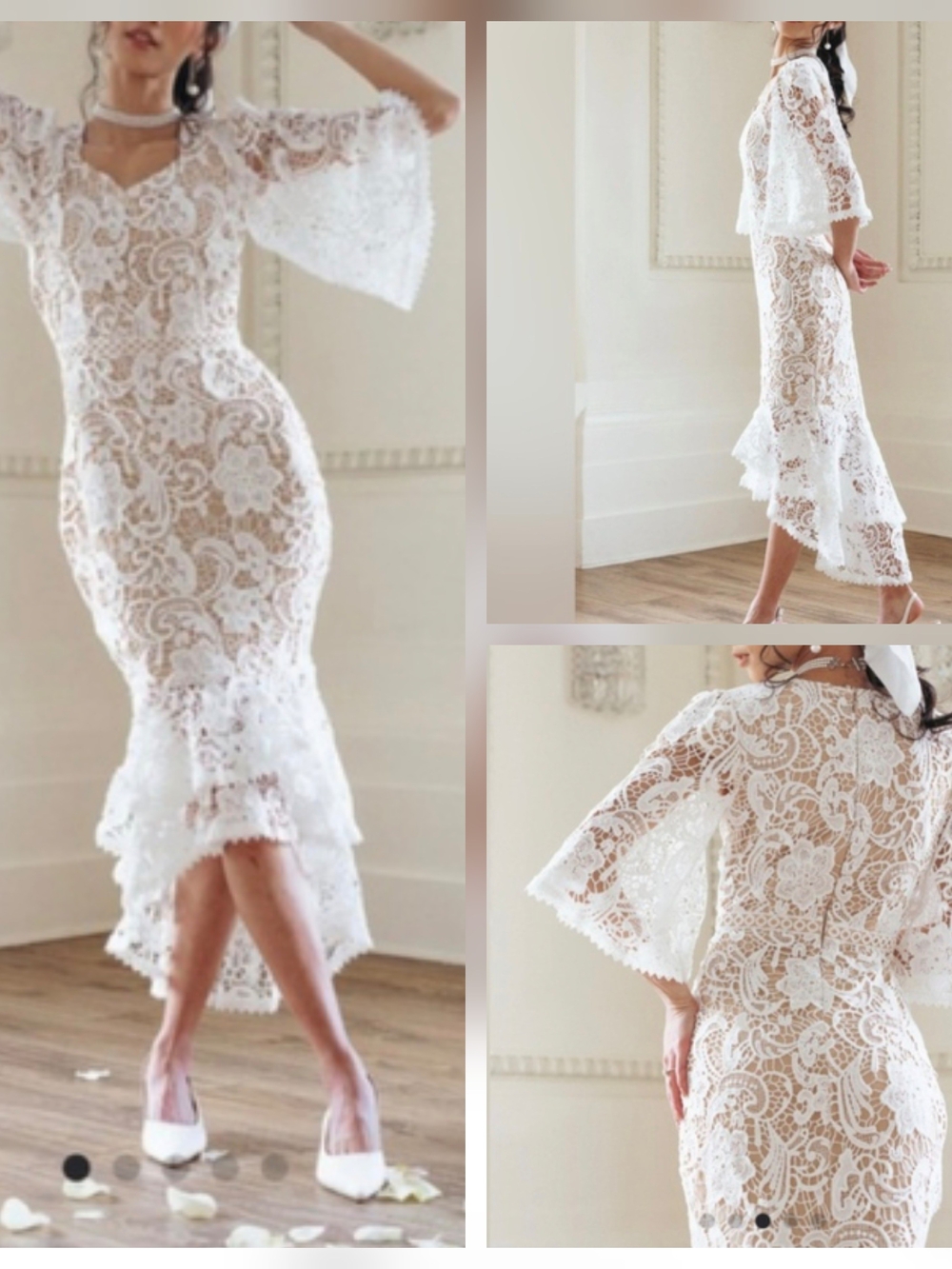 Ivy City Co White Lace High-Low Midi Dress